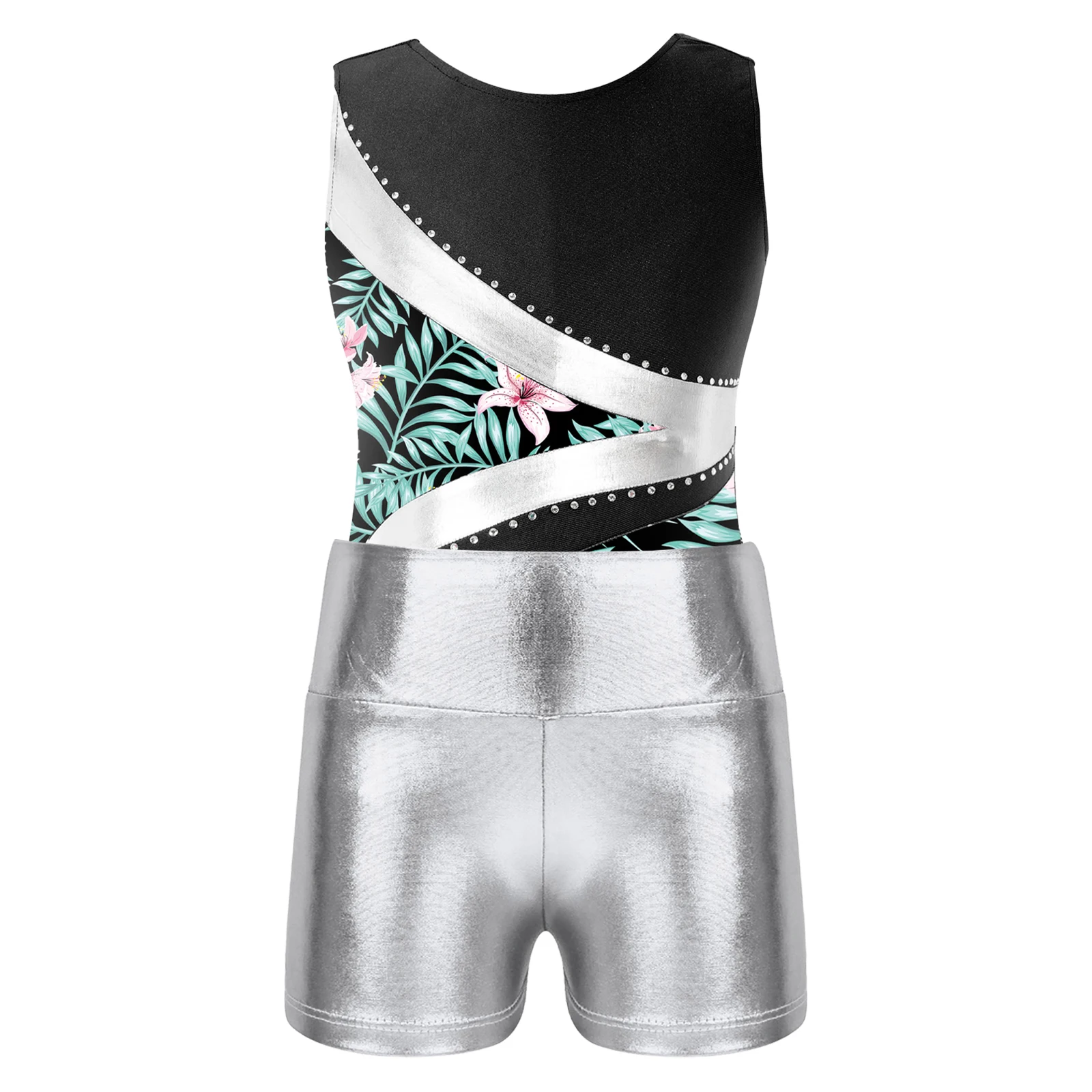 Kids Girls Ballet Dance Leotard Sportswear Swimwear Sleeveless Gymnastic Bodysuit with Shorts Skating Stage Performace Dancewear