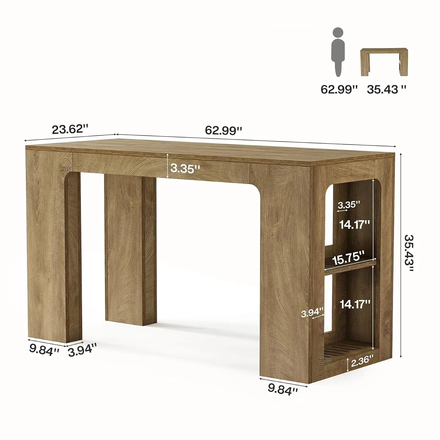 63'' Rectangular Bar Table With Storage Counter Height Pub Table For Kitchen Dining Room, Customized