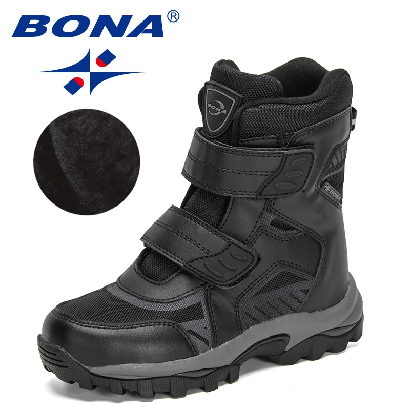 

BONA 2022 New Designers Snow Boots For Boys High Top Sneakers For Girls Winter Hiking Sport Shoes Fashion Ankle Boots Children