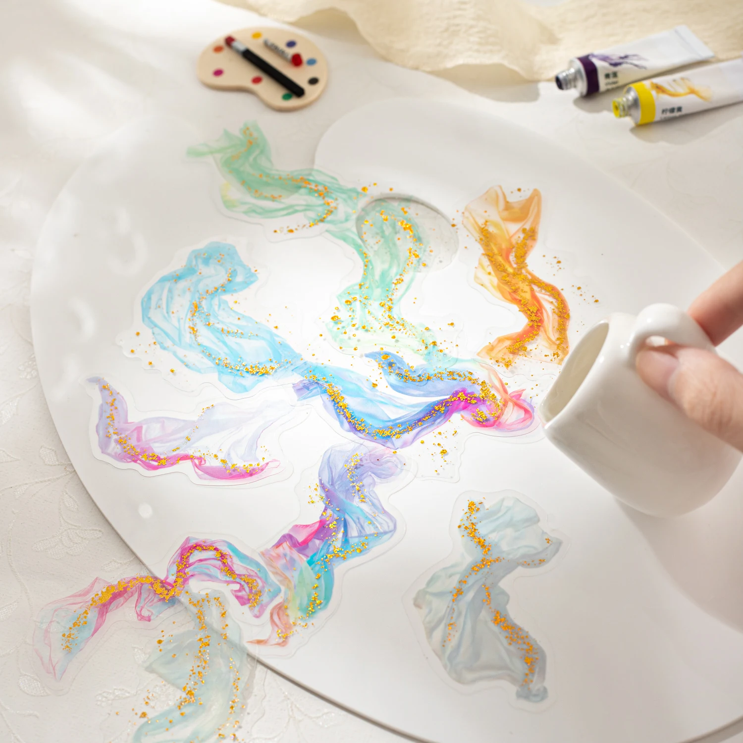 Gauze and Gold Series Vintage Bronzing Smudge Landscape PET Sticker Creative DIY Journal Material Collage Stationery