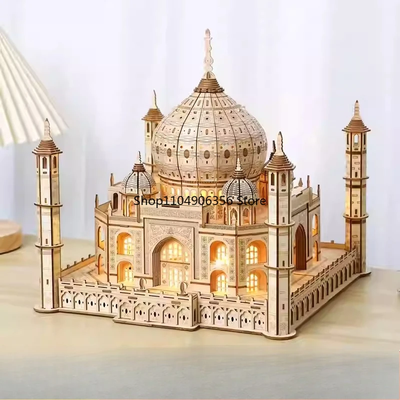 

3D головоломка, деревянный дом, модель королевского замка, Тадж-Махал со светом, модель, наборы строительных блоков, сборная игрушка в подарок для детей-подростков