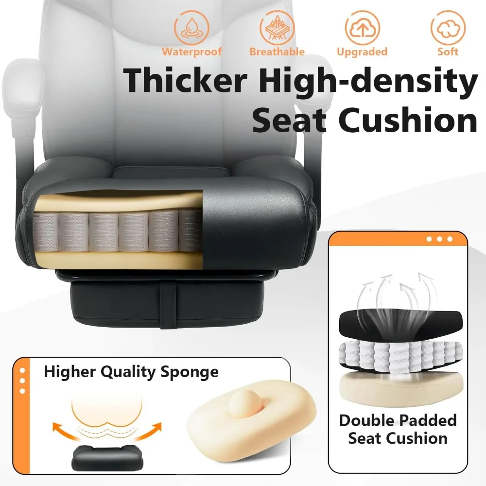 Cadeira de escritório de 400 libras com descanso para os pés, cadeira de escritório grande e alta reclinável com almofada de mola de apoio lombar, couro PU com encosto alto