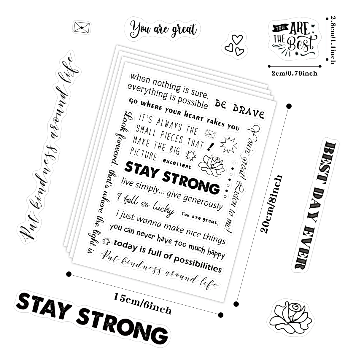 105pcs Inspiring Self-Affirmation Black English Phrase Stickers For Scrapbook Material Phone Computer Decorative Stickers Gifts