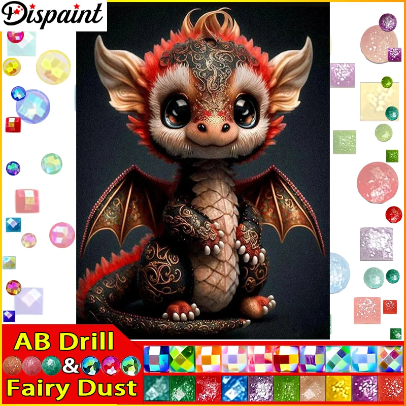 Dispaint Fairy Dust AB Volldiamant-Stickerei „Drache Tier“ Diamant-Gemälde Kreuzstichmuster Strass unvollendet Zuhause