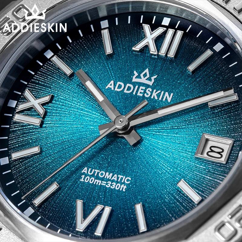 ADDIESKIN Luxus Männer Mechanische Uhr Automatische 9015 Bewegung Saphirglas 316L Edelstahl Armband 100 m Wasserdicht