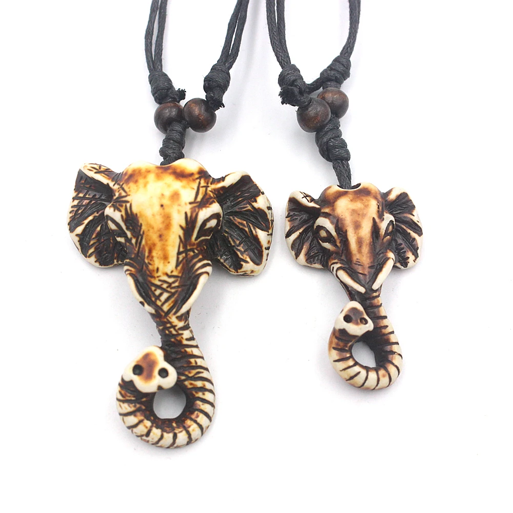 Wholesale 12pcs Mixed Imitation Bone Carved Elephant Pendant Nekclaces Jewerlry for Men Women Jewelry Gift