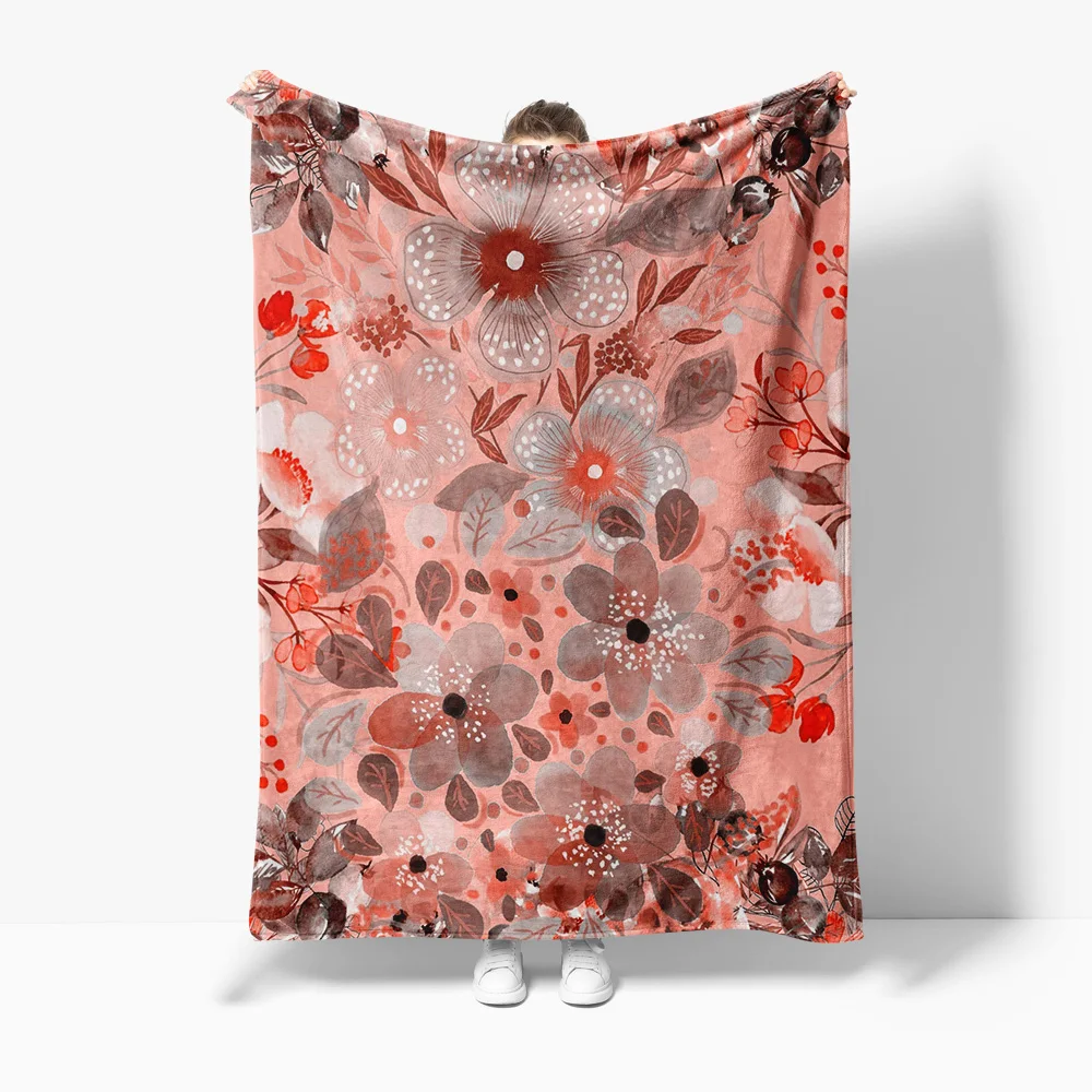 

Watercolor Floral Print Throw Blanket Soft Fleece Cozy Bed Sofa Cover Decorative Blanket Gift