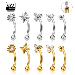 G23 Titanium ASTM-F136 Piercings Eyebrow Internal thread Eyebrow Piercings Body Jewelry For Women zircon Earring