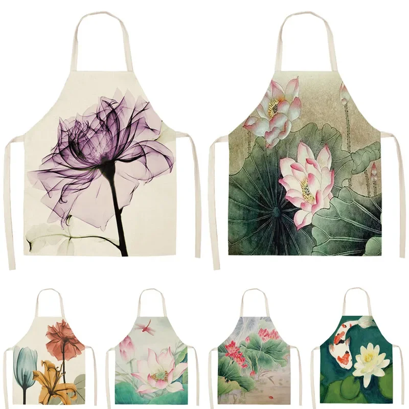 1Pcs Flower Lotus Pattern Women Lady Apron for Home Kitchen 