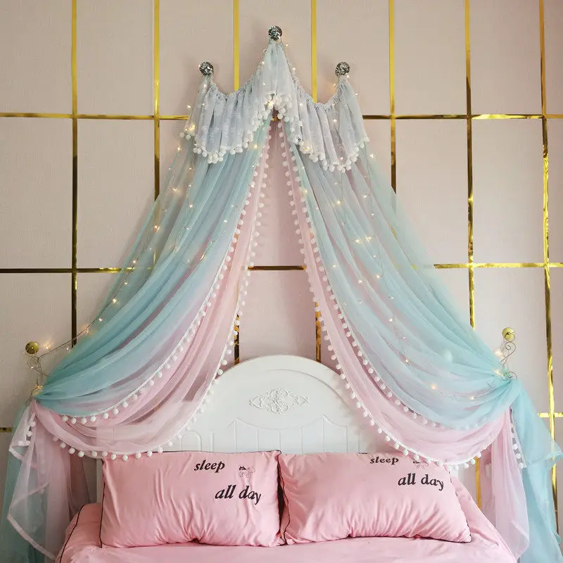 

Новая простая кружевная штора для кровати в стиле принцессы, украшение для детской комнаты, имитация хрустальной шторы из пряжи цвета макарон.