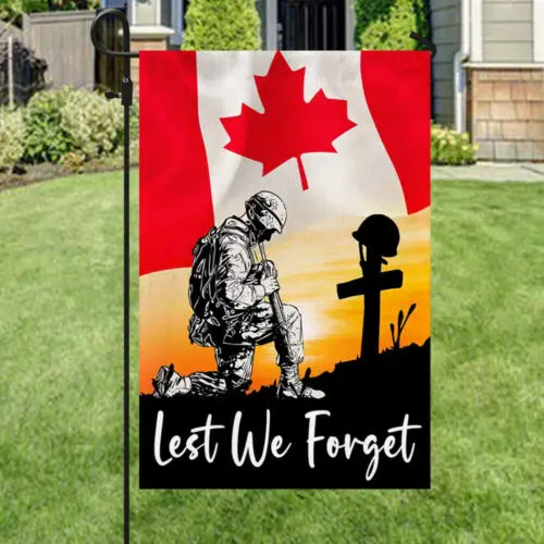 Canadian Veteran Lest We Forget Kneeling Soldier Flag Garden Flag