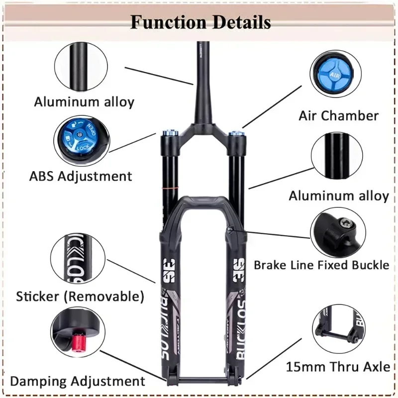 BUCKLOS 27,5er 29 pulgadas MTB horquilla doble hombro horquilla de suspensión neumática individual 180mm viaje Boost bicicleta 110*15mm disco horquilla de descenso