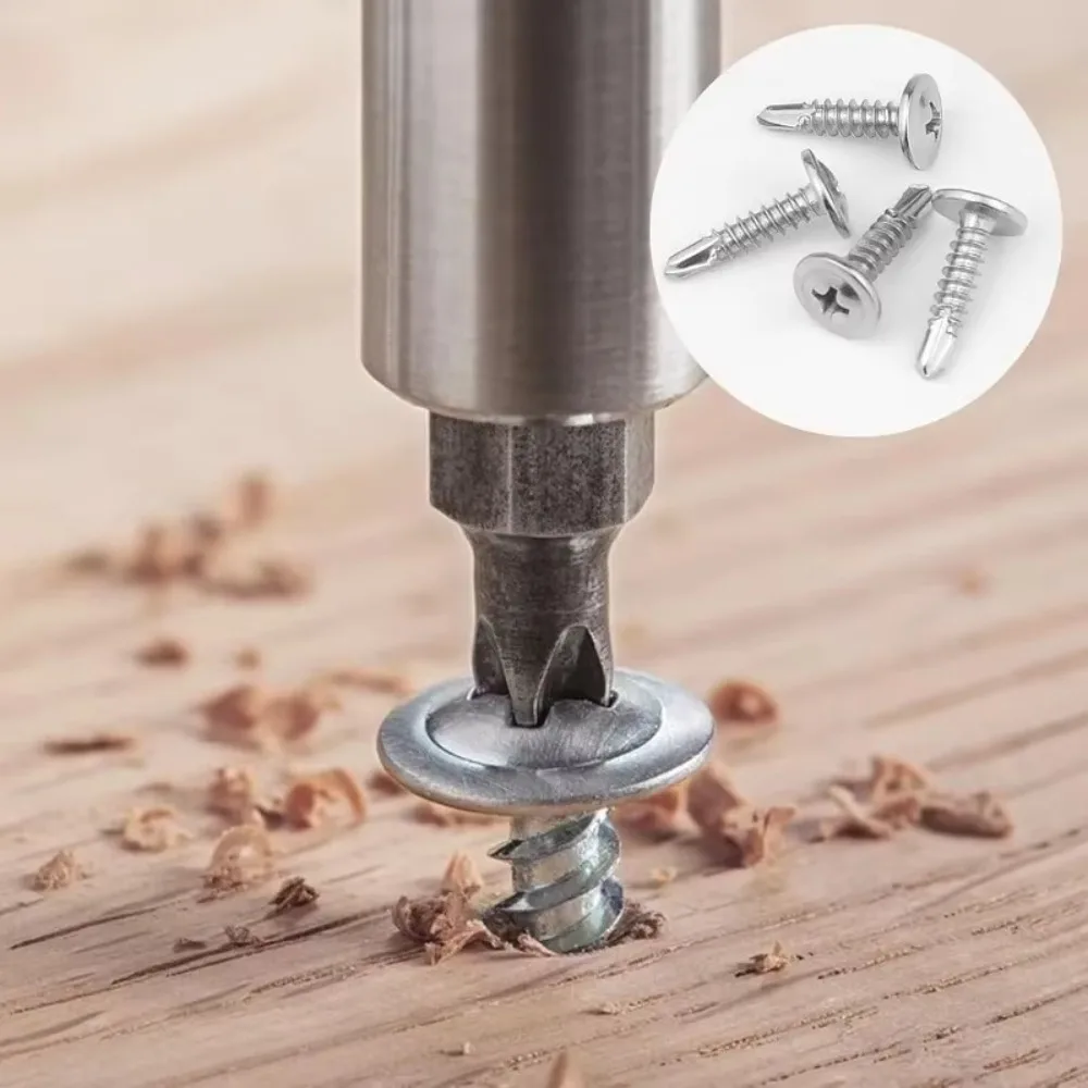 M4.2 and M4.8 410 Stainless Steel Large Flat Head Self-Tapping Self-Drilling Drill Tail Tek Screws for Metal Wood Construction