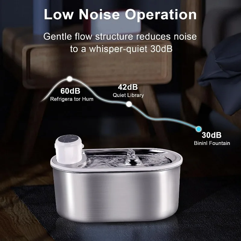 무선 스테인리스강, 충전식 배터리 작동, 애완 동물 분수, 고양이 내부 모션 센서 포함, 3.0L