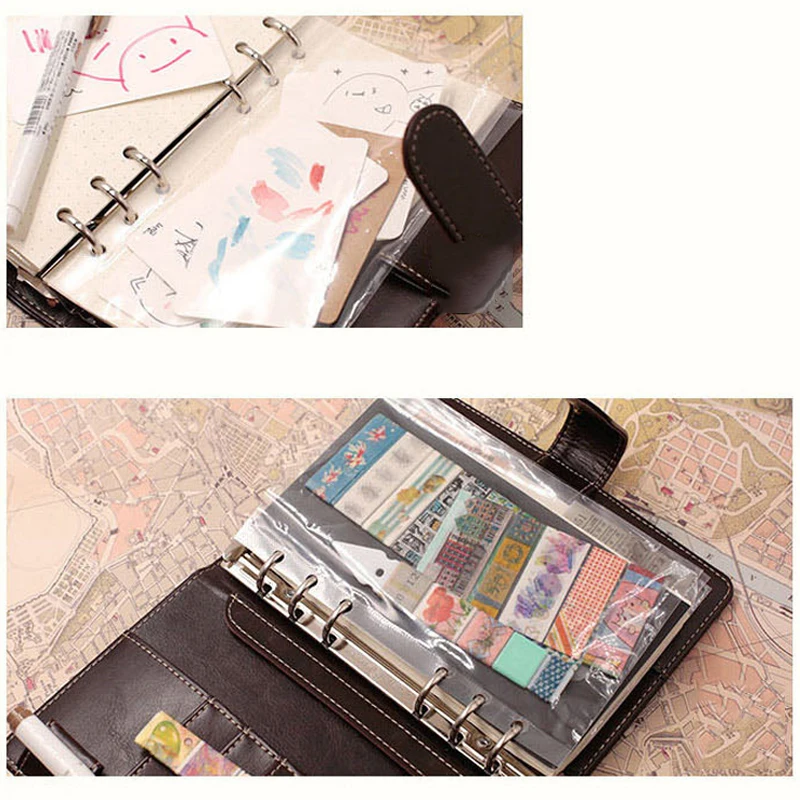 50pcs A5 Transparent Loose-Leaf Notebook Sheet Protectors Organizer Document File Bag Collect Book Card Photo Storage Pockets