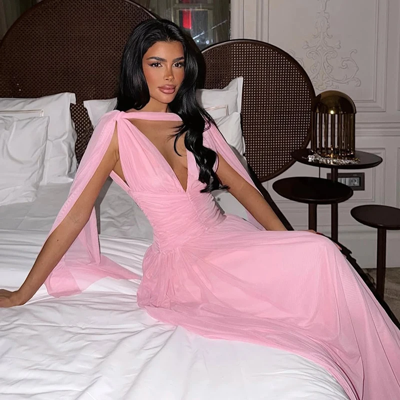 Robe de soirée Maxi en mousseline de soie, tenue de bal trapèze, Double col en v, arabie saoudite, pour occasions formelles, personnalisée, 2026