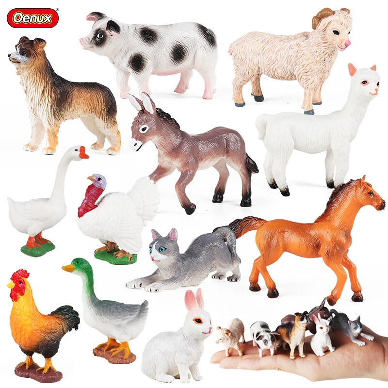 Oenux Zoo Animals Set Poultry Cat Dog Horse Ocean Shark Whale Model Action Figures School Project Decor Toy Kids Education Gift