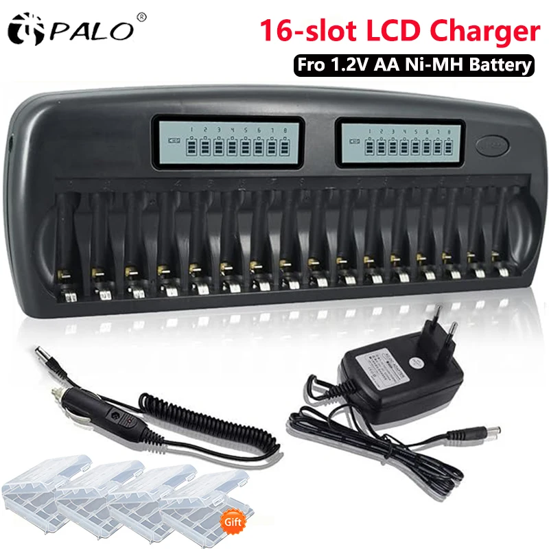 PALO New Upgrade 16 Slots AA AAA LCD Smart Battery Charger Safe Intelligent Charger for 1.2V AA AAA NiMH Rechargeable Battery