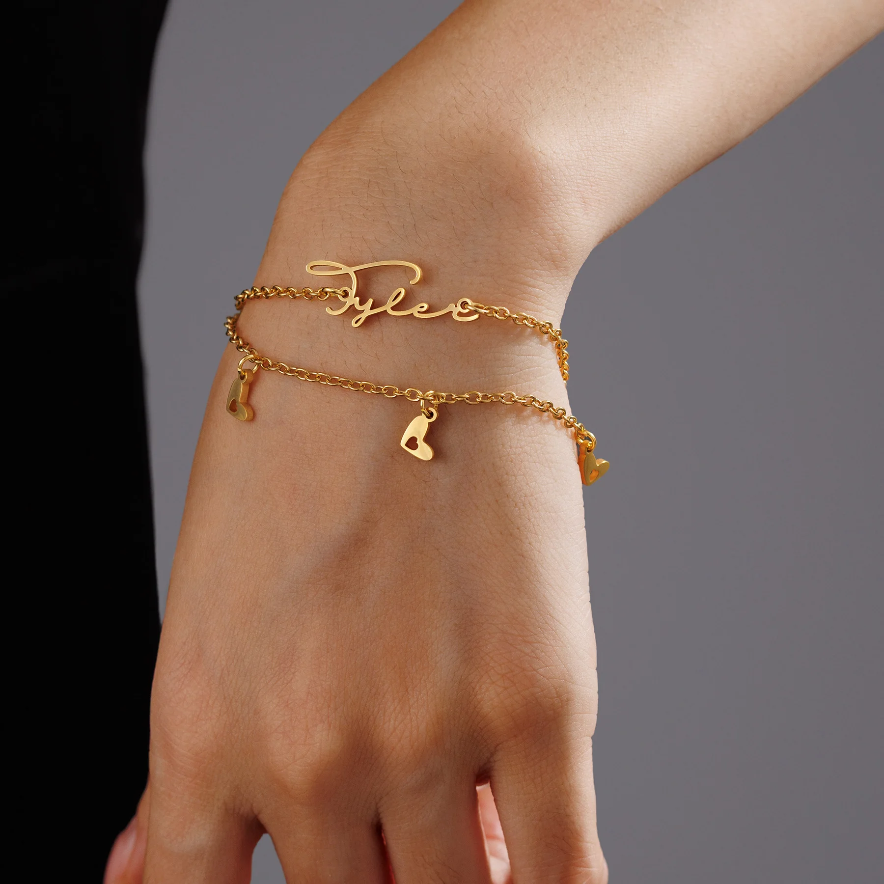 Atoztide اسم مخصص سوار 2 طبقة القلب مجوهرات من صلب لا يصدأ للنساء اليدوية ربط سلسلة شخصية هدية عيد الميلاد #6