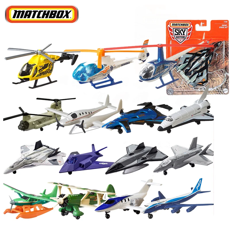 Original Matchbox Sky Busters City Hero Aircraft Fighter 1/64 Alloy Car Glider Bomber Traffic Model Toys for Boy Helicopter Gift