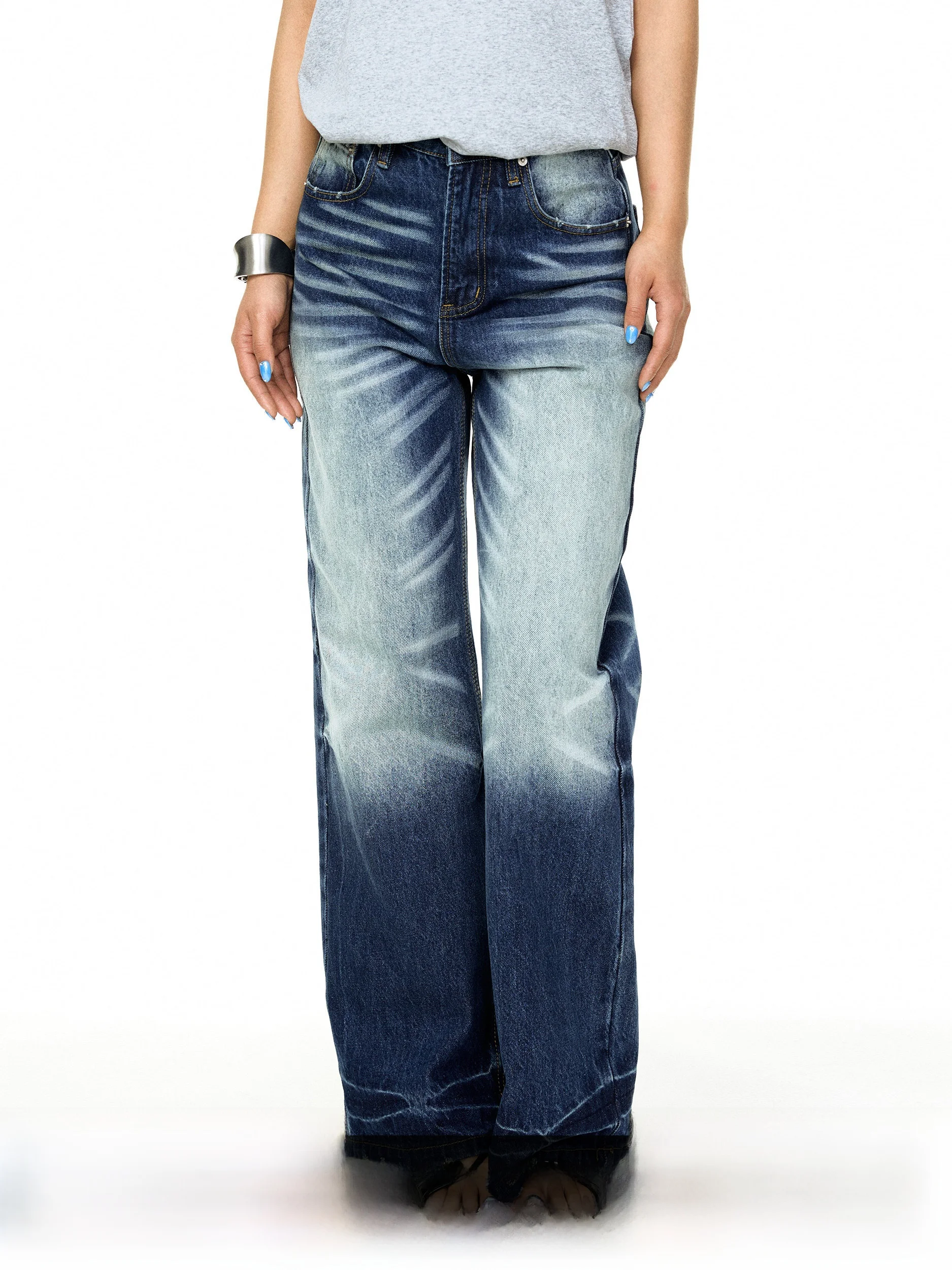 

Джинсы Blackbb Vintage Washed с широкими штанинами, женские летние свободные универсальные брюки прямого кроя, классический американский стиль, хлопковый деним