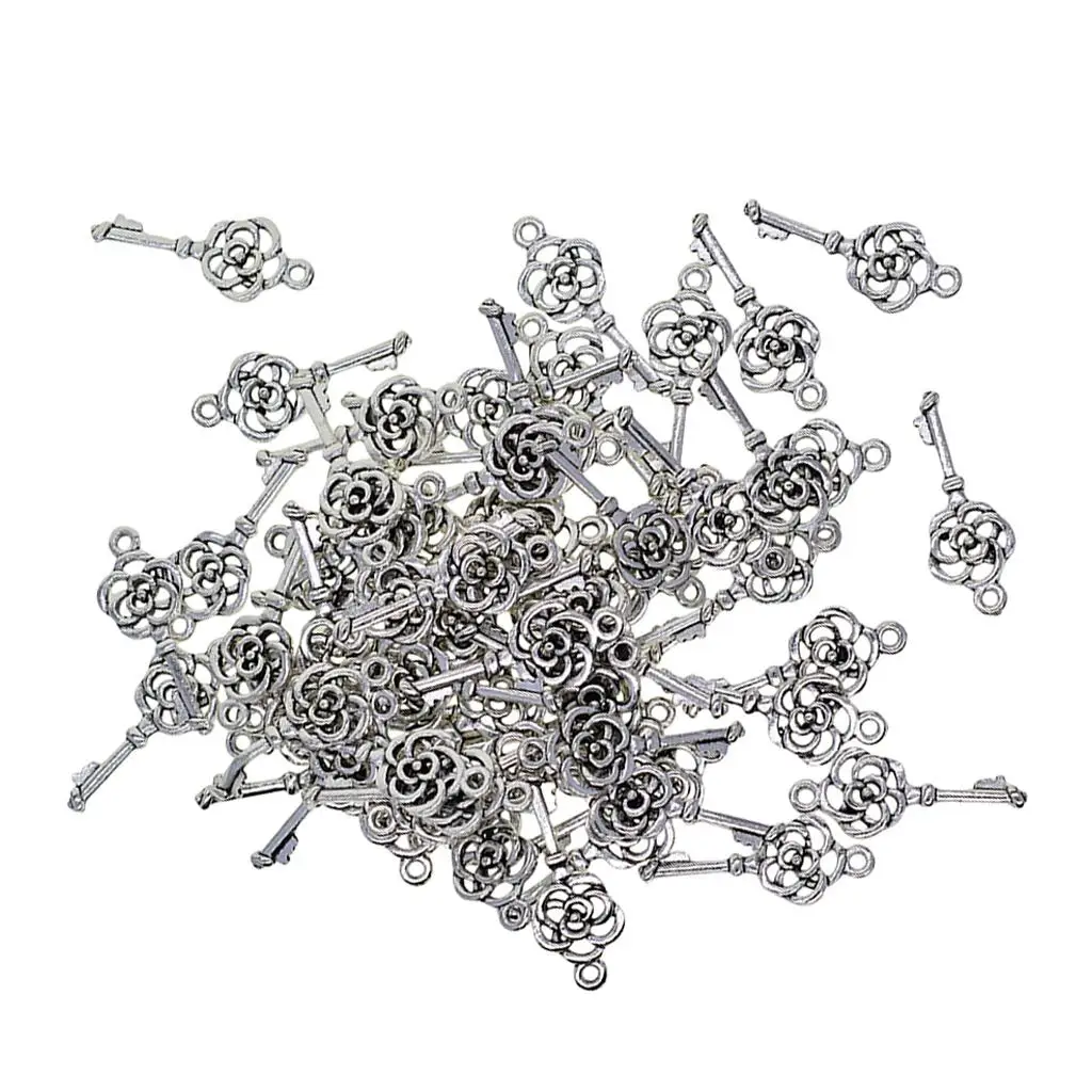 Pack of 50 Filigree Keys Wedding Favor Charms Pendants 1.06 x 0.43 inch with 1.5mm Hole DIY Charms Pendant for Crafting