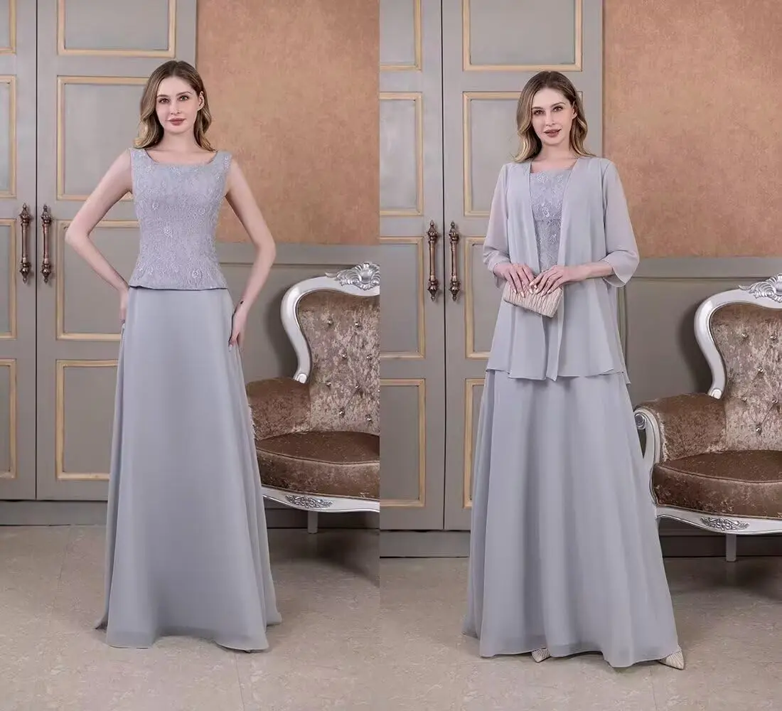 قطعتان من فستان أم العروس للنساء فساتين زفاف الضيوف ملابس لأم العريس مع جاكيتات