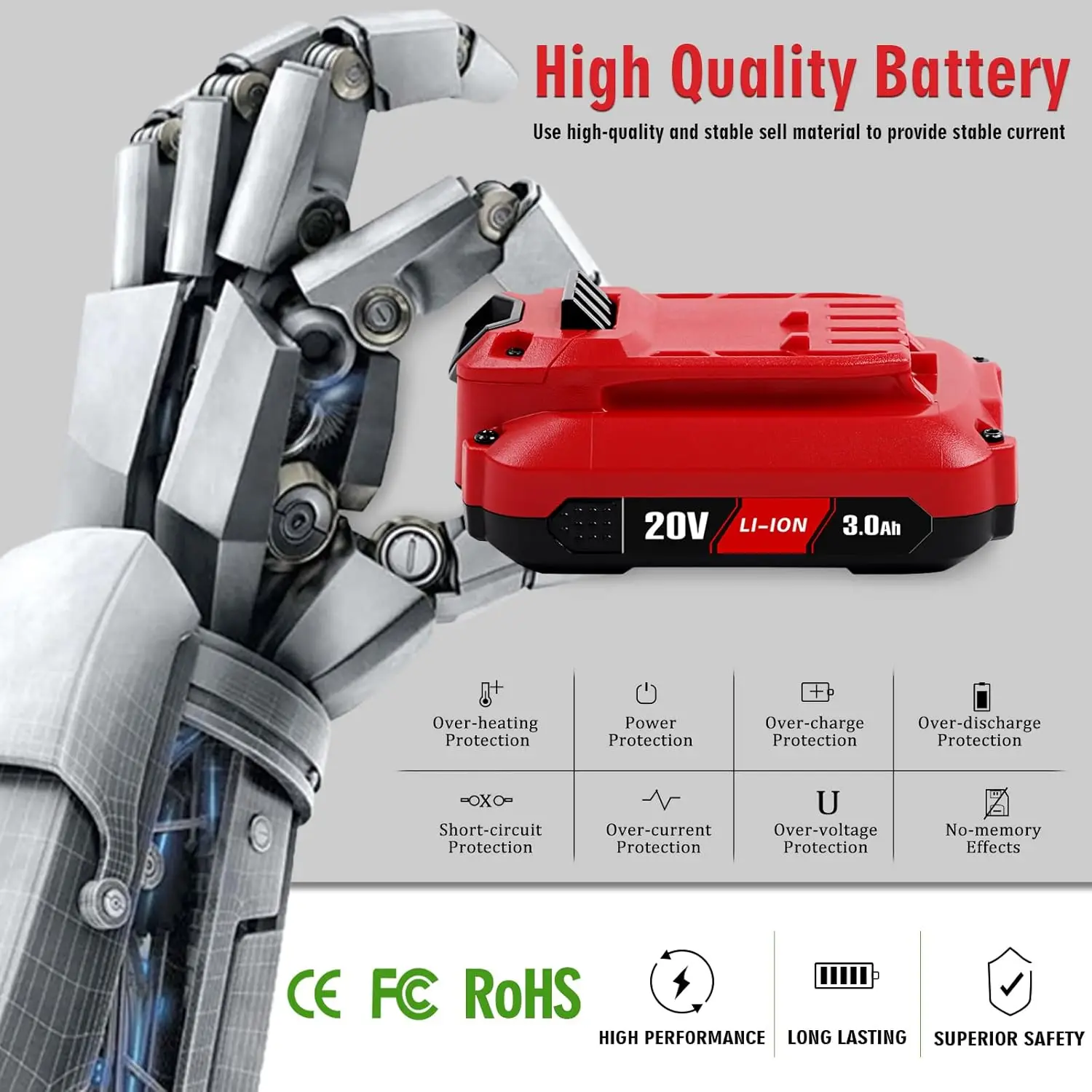 2pcs 20V 3.0Ah Lithium Replacement for Craftsman 20V Battery CMCB202 CMCB202-2 Craftsman V20 Battery (2PACK)