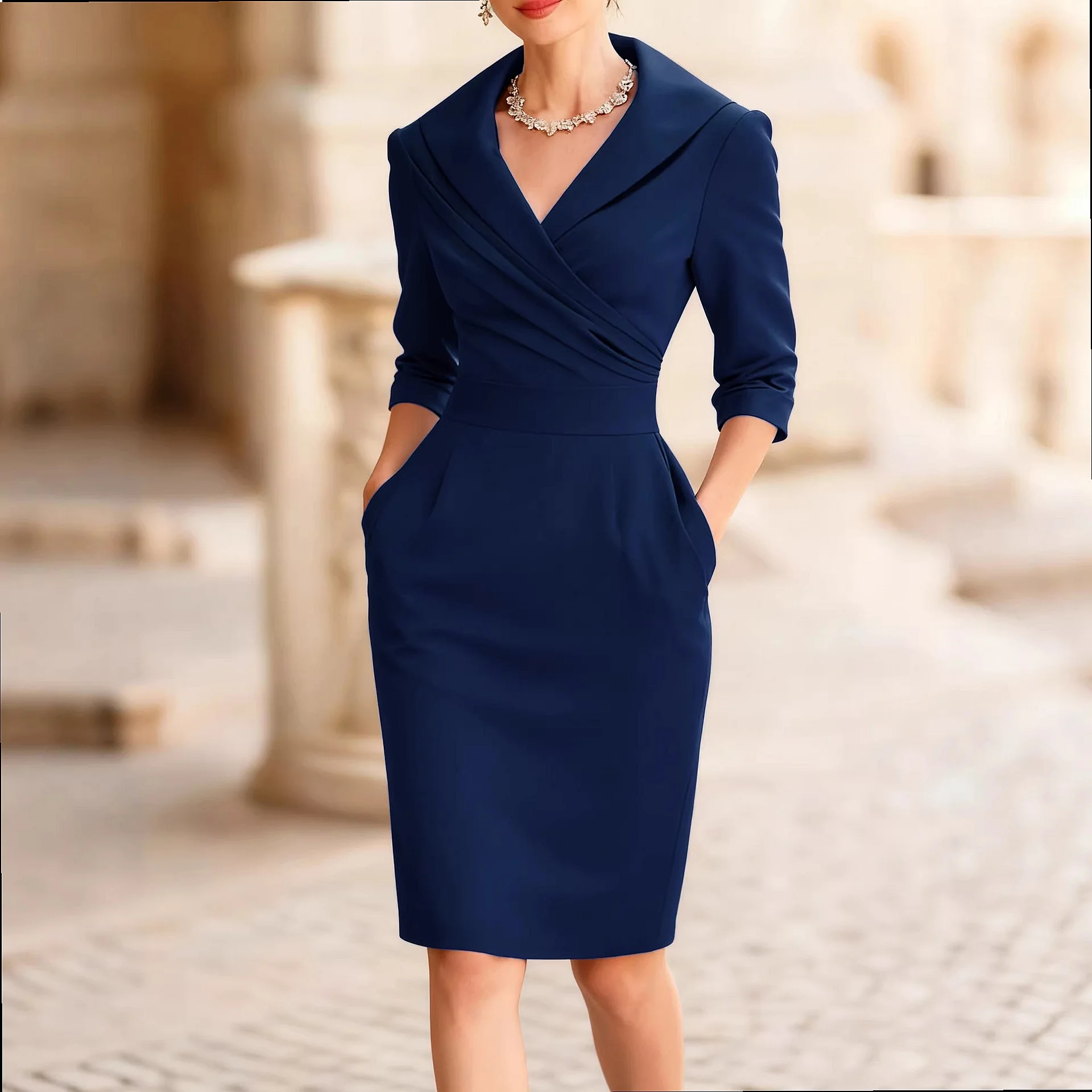Women's Spring Summer Office Casual Solid Color Dress Dresses Fashion Workwear A-Line Midi Dress
