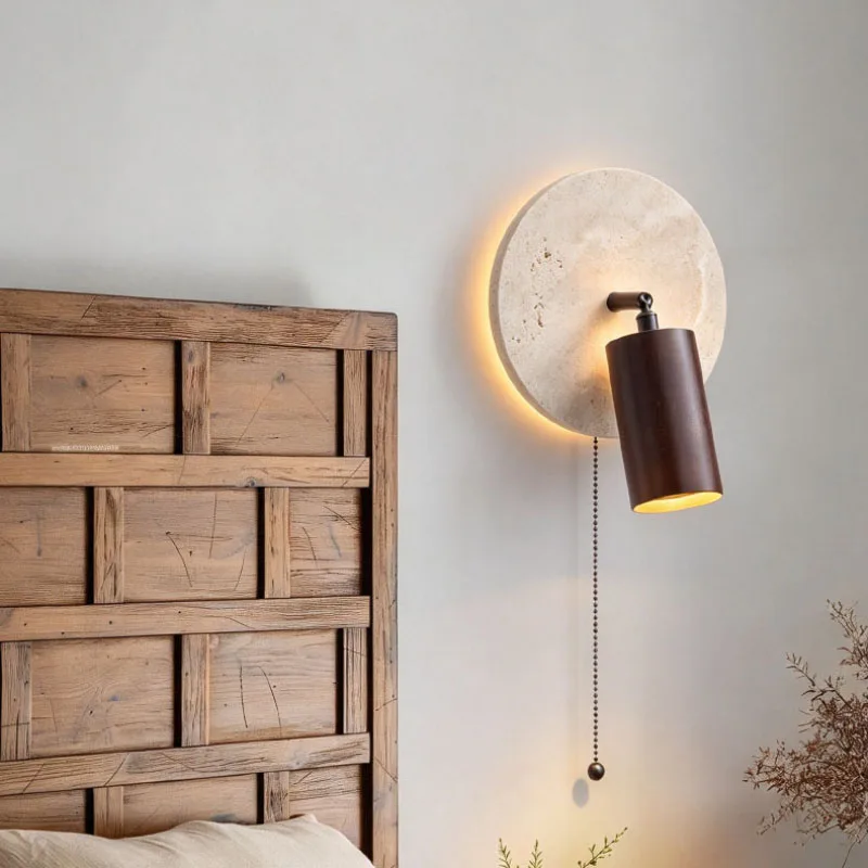 Vintage Art Stone Wood Rotatable Home Decor Sconce LED Room Wall Light For Bedroom Villa Living Room Lighting Fixtures