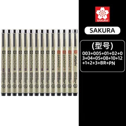 Sakura 15Pcs Different Size Pigma Micron Needle Pen Set Waterproof Fine Liner Marker Brush Pen Sketch Drawing Design Manga Comic