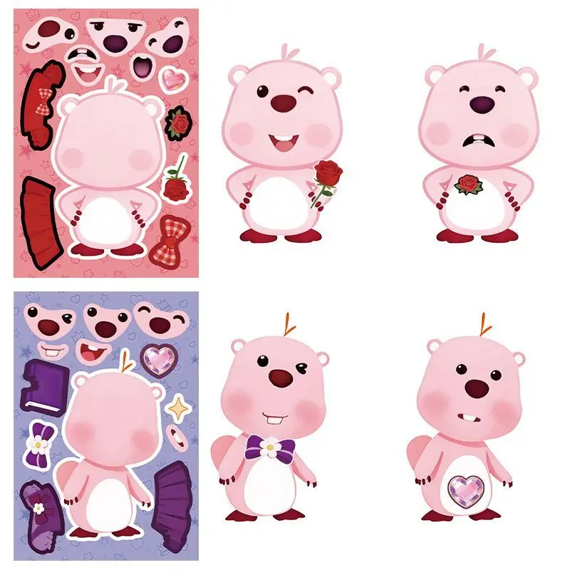 8 Blatt Cartoon Kawaii Anime Loopy Aufkleber Niedliches Puzzle Make-a-Face Spiel Sticker DIY Kinder Zusammenbau Puzzle Spielzeug Aufkleber – Detail 4