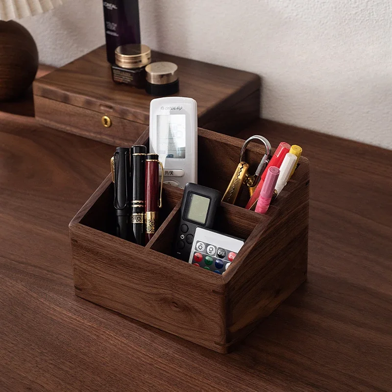 

Black Walnut Remote Control Storage Box Living Room Coffee Table Organizer Light Luxury Divider Box for TV Remote Accessories