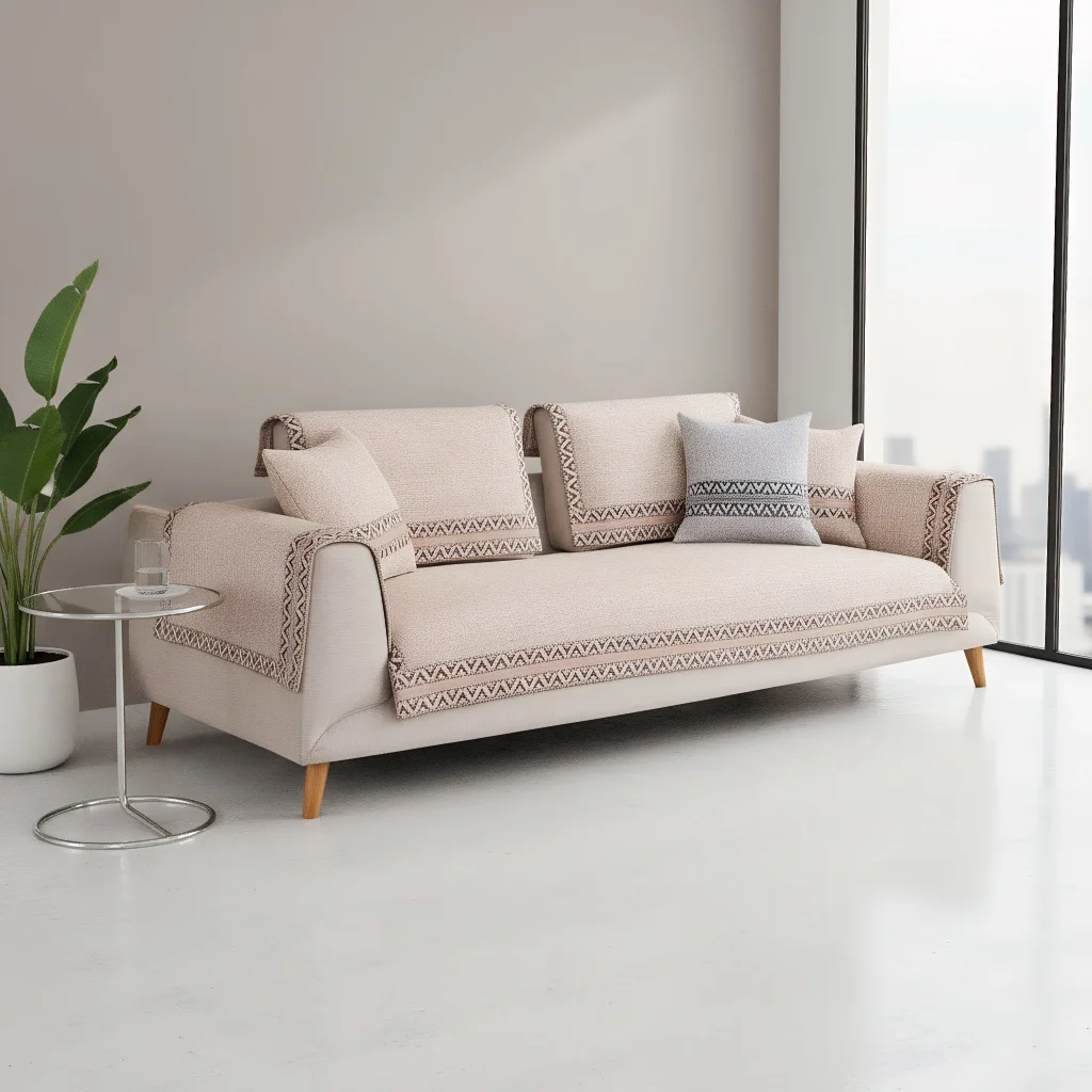 High-end Cotton and Polyester Sofa Cushion Four Seasons Universal Simple Modern Cotton Thread Compilation Sofa Cover Non-slip