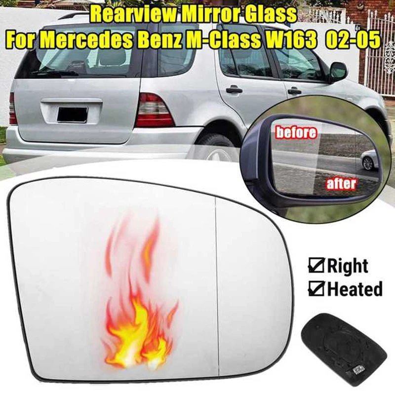 Driver Right Side Rearview Heated Mirror Glass for Mercedes-Benz M-Class W163 2002 2003 2004 2005