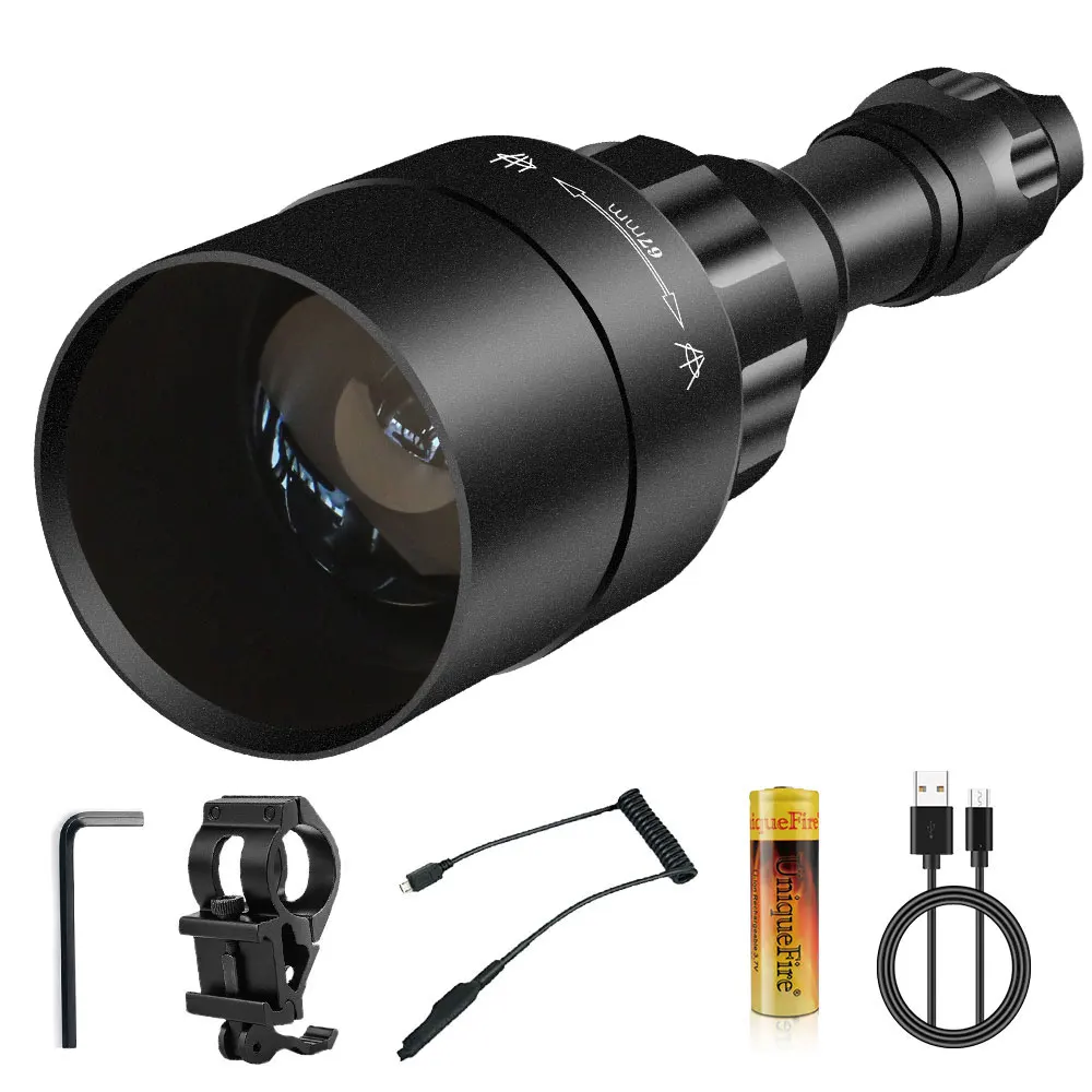 Image of UniqueFire 50mm Objektiv IR850NM/940NM LED Infrarot-Taschenlampe Dimmer-Schalter Beleuchtungsgerät USB Wiederaufladbare Taschenlampe Outdoor Nachtsicht