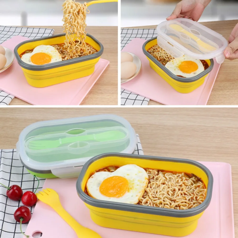 Foldable 800ml Foldable Bento Box Capacity Microwave Safe Portable Food Storage Collapsible Food Container Lunch On The Go