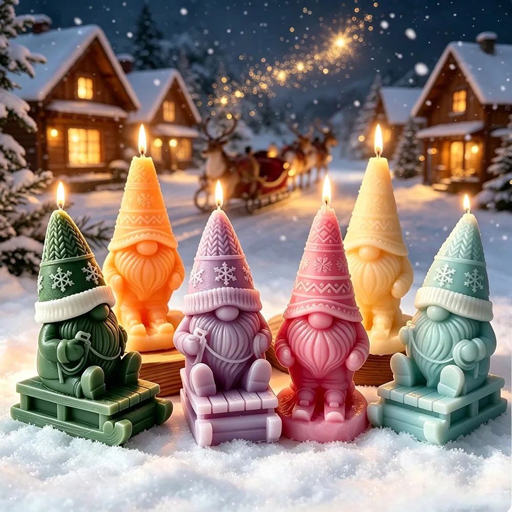 Christmas ski old Man Silicone Candle Mold-3D Winter Dwarf Plaster Aromatherapy Wax Mold DIY Home Decoration Handmade