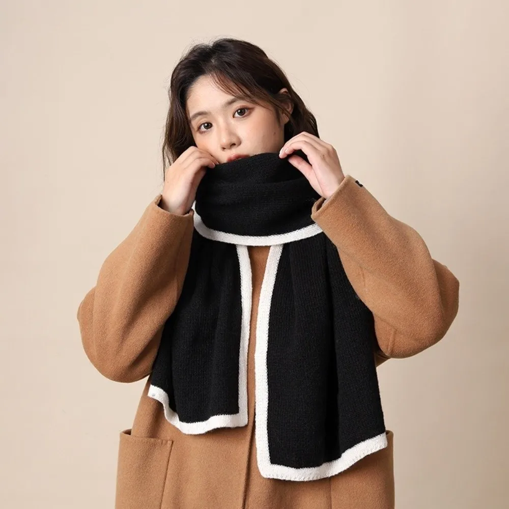 

Бандана, утепленный зимний шарф, шерстяной цвет, контрастные вязаные шарфы, морозостойкий плюшевый шейный платок в корейском стиле для девочек