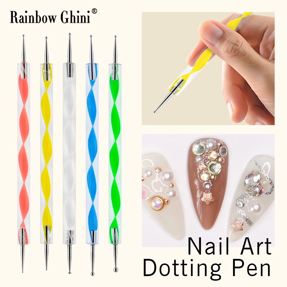 5 조각 전문 양방향 점묘 브러시 플라스틱 꽃 패턴 디자인 그림 네일 아트 도트 펜 매니큐어 도구