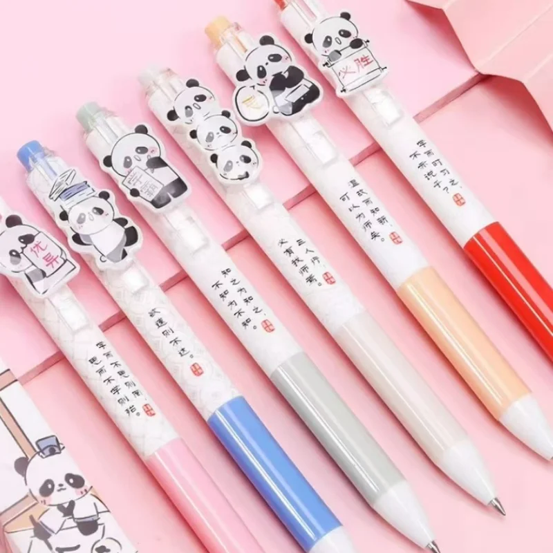 24pcs/lot Kawaii Panda Press Gel Pen Cute 0.5mm Black Ink Signature Pens Promotional Gift Office School Supplies