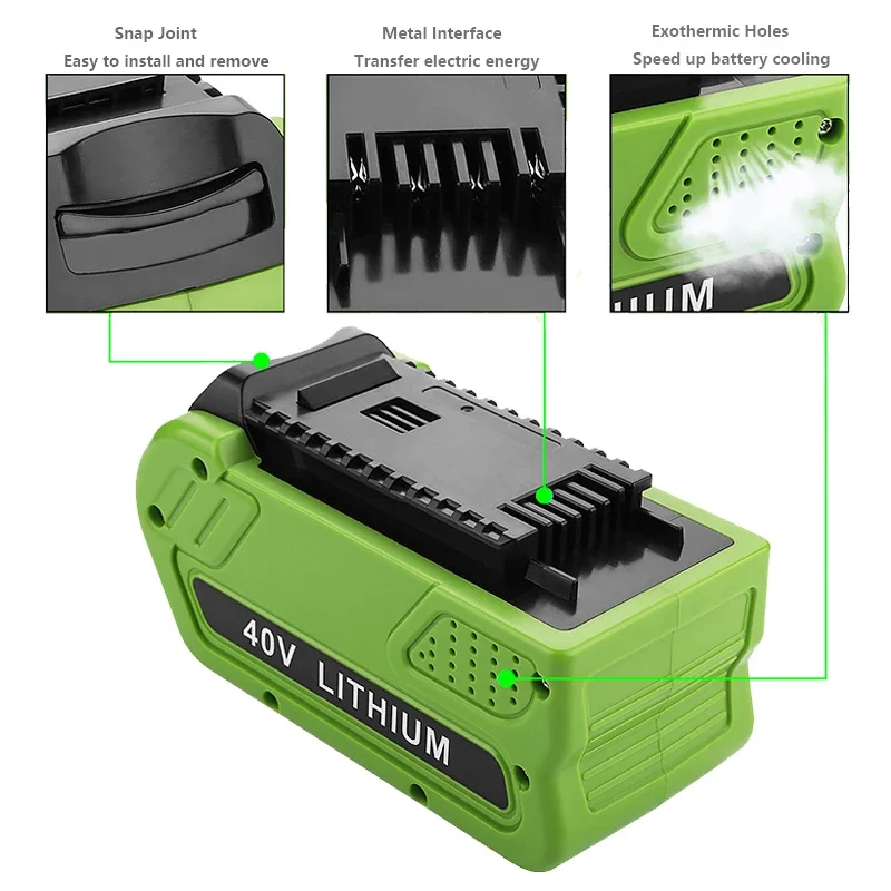 Suitable for GreenWorks 8.0Ah 40V lithium-ion rechargeable battery G-MAX 29472 29462 2901319 20302 20672 24252 MO40L410 BA40L210