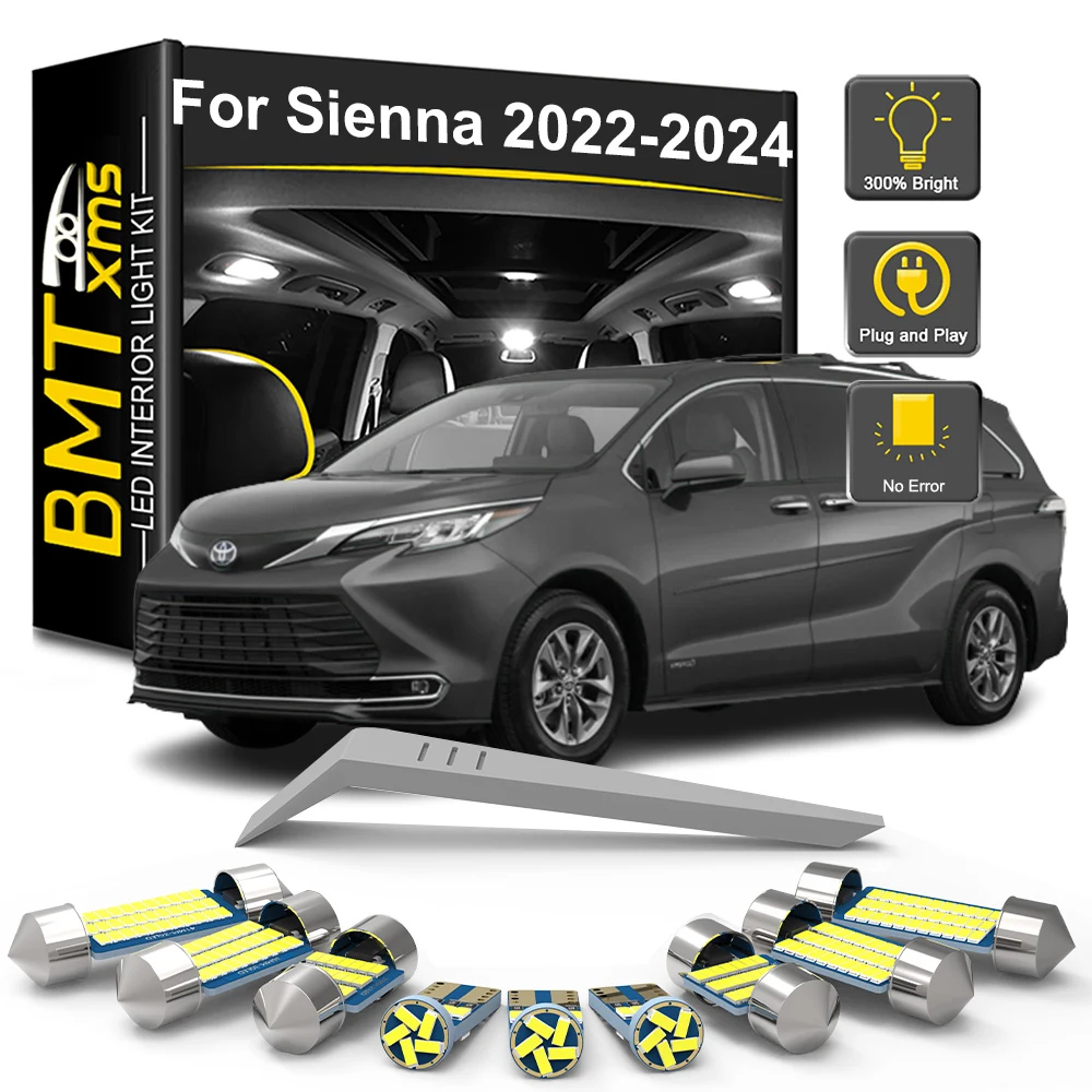 BMTxms 17Pcs Car LED Interior Light Bulb For Toyota Sienna Hybrid 2022 2023 2024 Canbus Indoor Reading License Plate Accessories