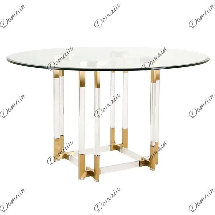 Round Acrylic Dining Table Transparent Plexiglass Table Stainless Steel Legs Modern Furniture