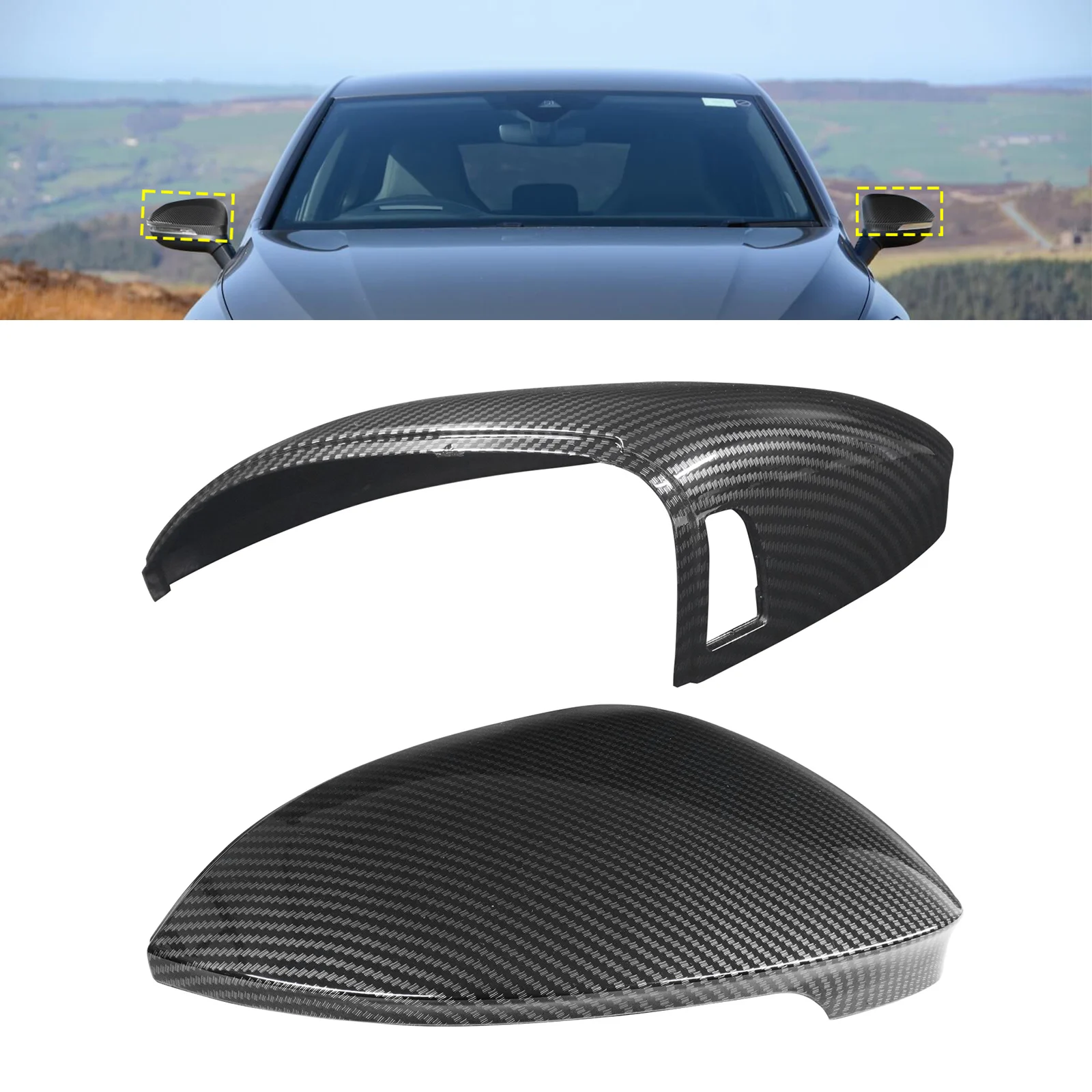 For VW Golf VIII MK8 2020-up With Side Lane Assist Gloss Black Rearview Wing Door Mirror Cover Caps Housing Carbon Fiber Style - view 2