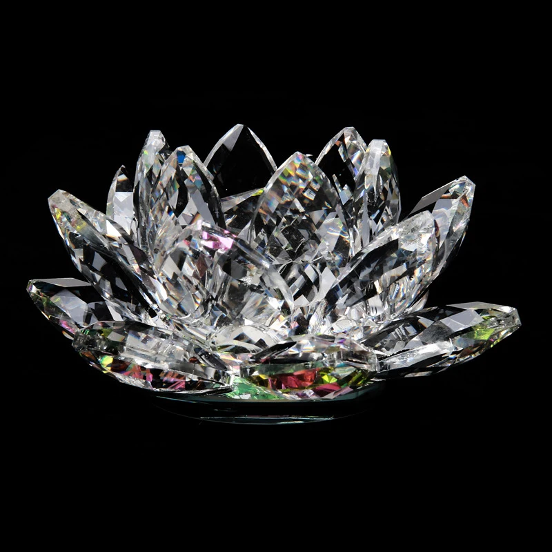 60mm Quartz Lucky Crystal Lotus Flower Ornament Glass Fengshui Ornaments Home Temple Jewelry Cabinet Decoration Small Crafts