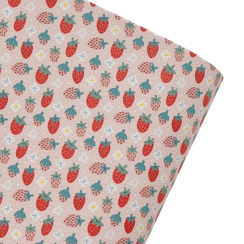 New Rainbow 30X136cm/Roll Cute Red & Pink Strawberry Printed Faux Leather For DIY Crafts, Hairbows, Hairclips, Stationery, bag