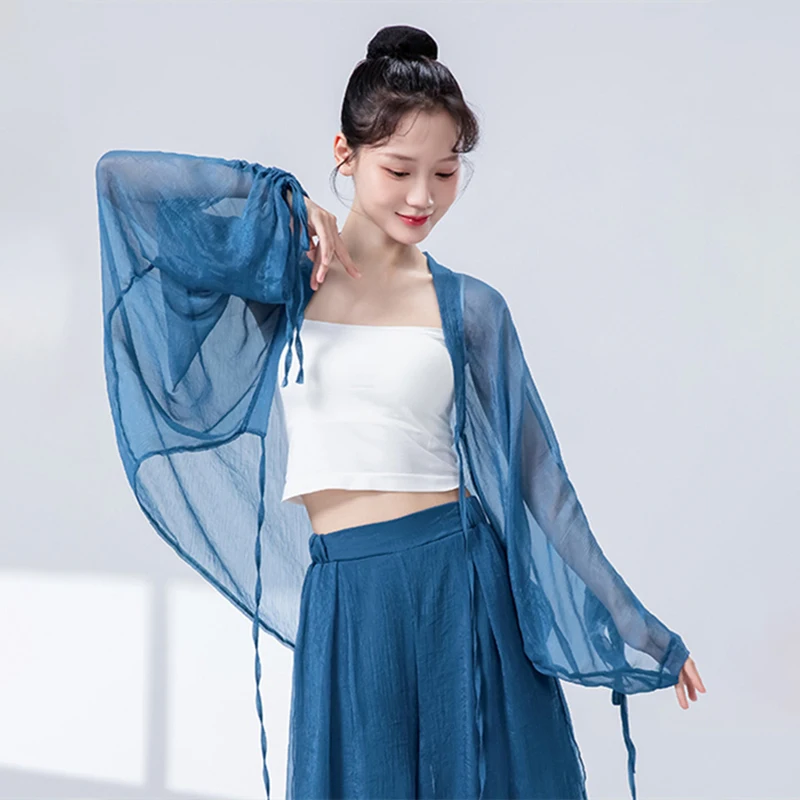 Top da danza classica da donna, manica a pipistrello larga, cardigan legato fluido, costumi da spettacolo popolare cinese, camicetta sari ampia, abbigliamento da ballo