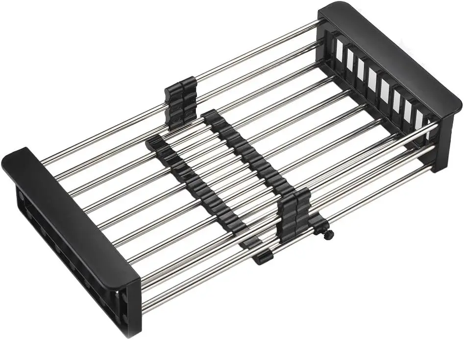 

Over-the-Sink Dish Drying Rack, Stainless Steel Drainer with Adjustable Arms, Black