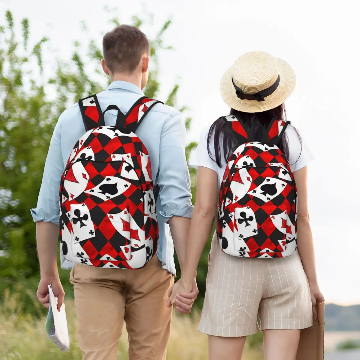 Cool Poker Playing Cards Pattern Gambling Card Game Student Backpack School Bag Hiking Travel Daypack Bookbag Shoulder Bags